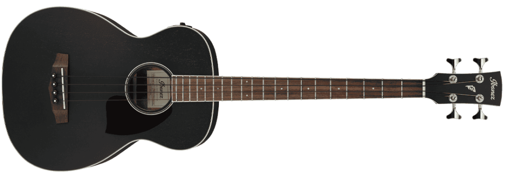 Acoustic-electric bass guitar with integrated pickup.